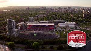 Aerial image of the whole TD Place facilities from the East Canal side.