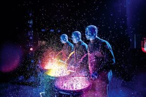 Image of the Blue Man Group performing on stage at TD place