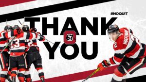 Image of 67's player celebrating with the text Thank you