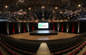 Image of the arena at TD Place set up with a stage for rental