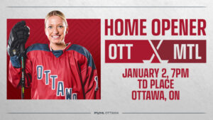 PWHL Ottawa Home Opener on Jan 2 2024 at TD Place. Event Banner